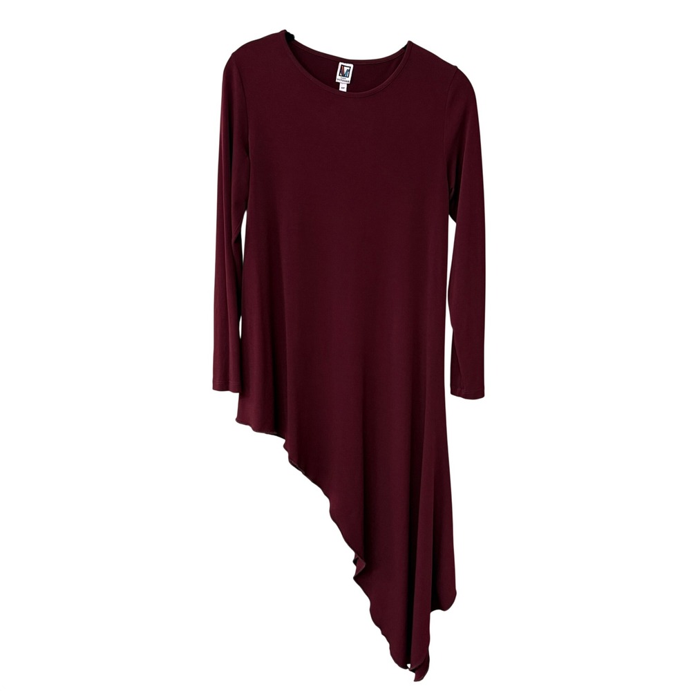 Code Vitesse Women Burgundy Asymmetrical Hem Long Sleeve Tunic Top Travel Small